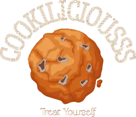Cookiliciouss logo: a chocolate chip cookie with the name arched above and the words Treat Yourself